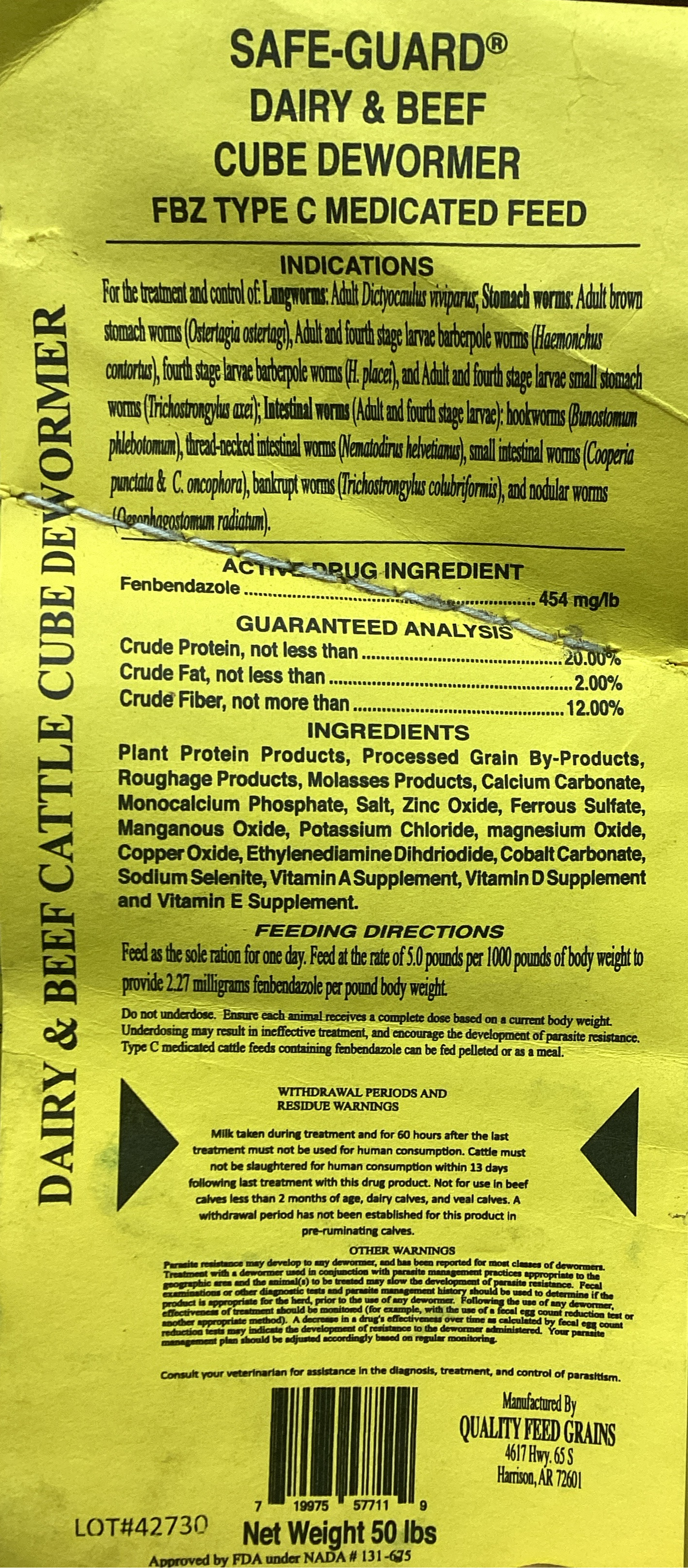 Safeguard Cattle 3/4”20% Cattle Cube 50lbs