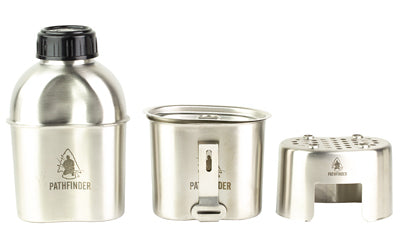 Pathfinder, Canteen Cooking Set, 39oz Wide-mouth Stainless Steel Canteen, 25oz Stainless Steel Nesting Cup, Stainless Steel Canteen Nesting Stove, Pathfinder Canteen Cup Lid