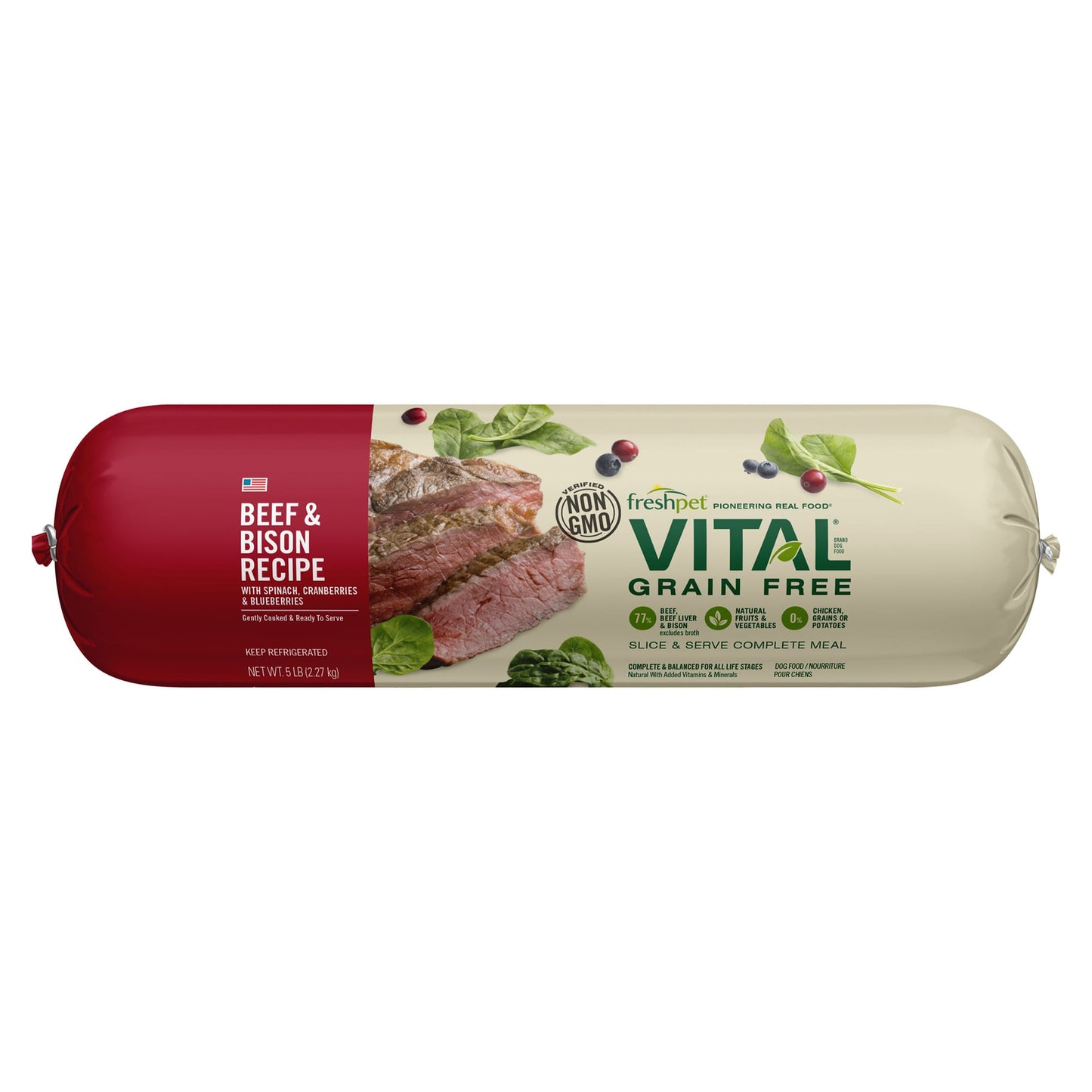 FRESHPET VITAL® GRAIN FREE BEEF & BISON RECIPE WITH SPINACH, CRANBERRIES & BLUEBERRIES FOR DOGS 5LBS
