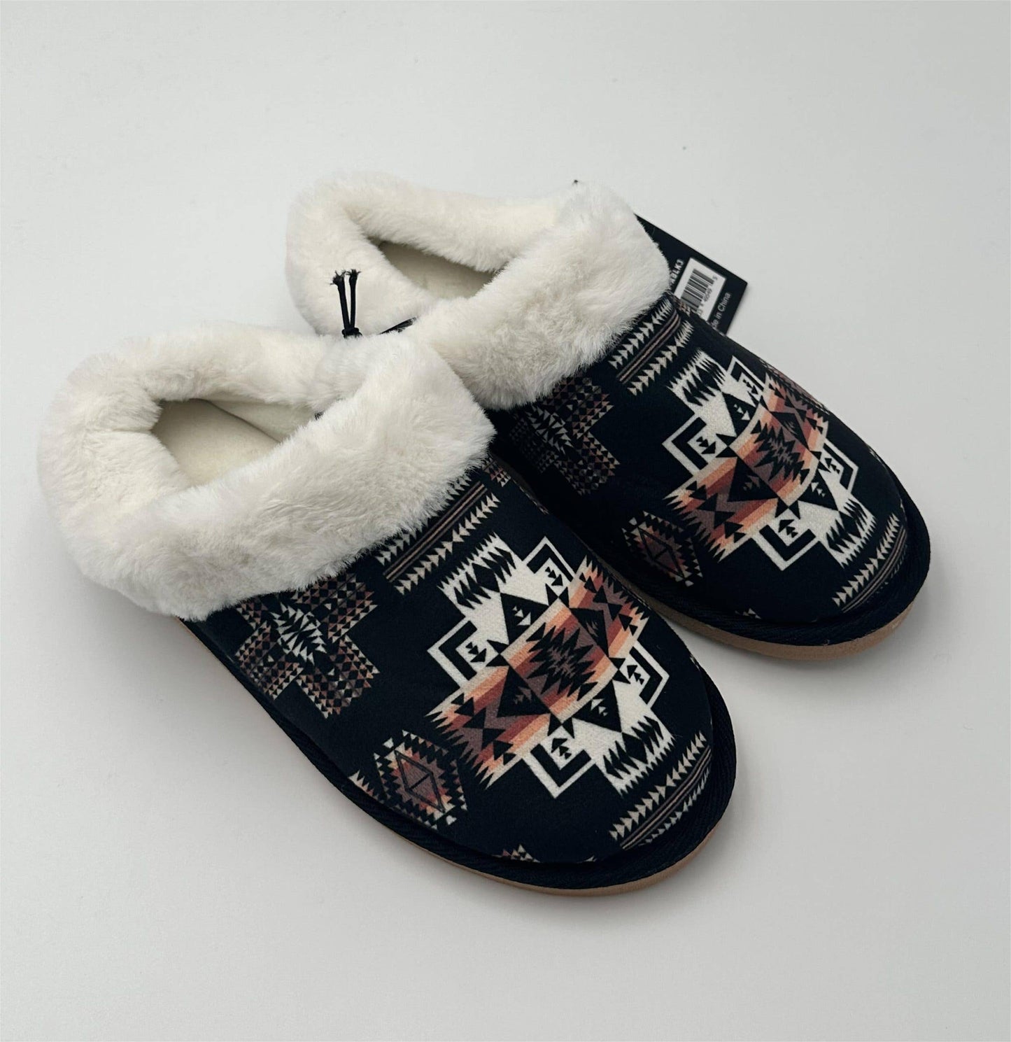 SF-ABLK3 - Indoor Slippers With Fur Aztec Black3