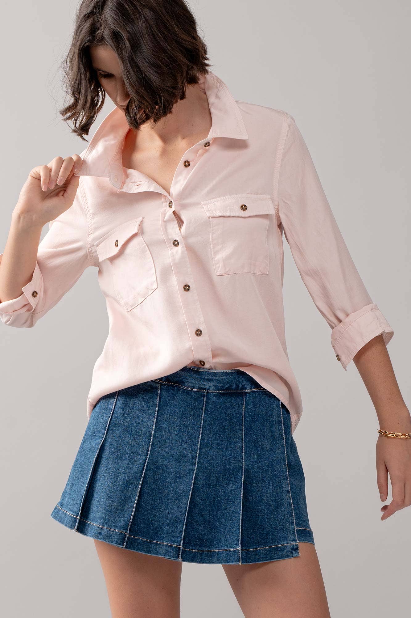 Classic Tencel Utility Casual Button Down Chambray Shirt