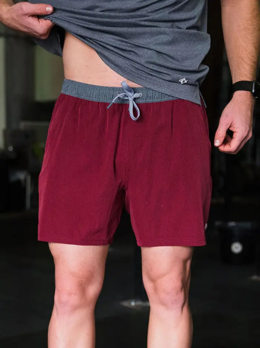 BURLEBO Athletic Short - Maroon - White Camo Liner 7" inseam