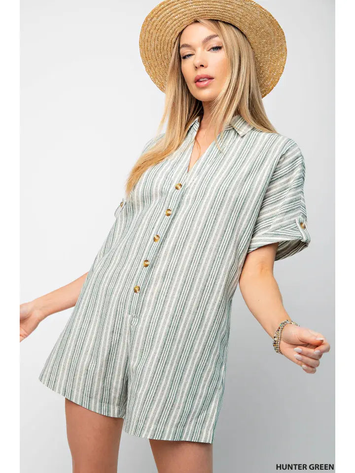 Collared Romper with Side Pockets