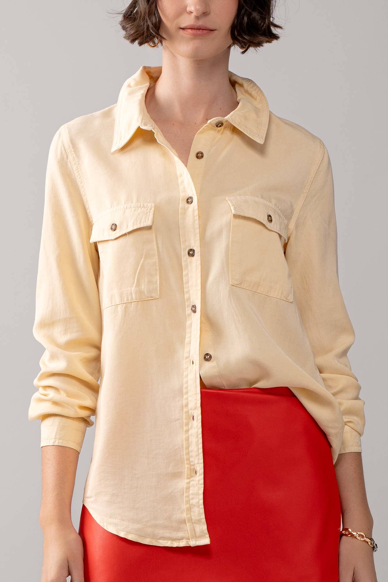 Classic Tencel Utility Casual Button Down Chambray Shirt