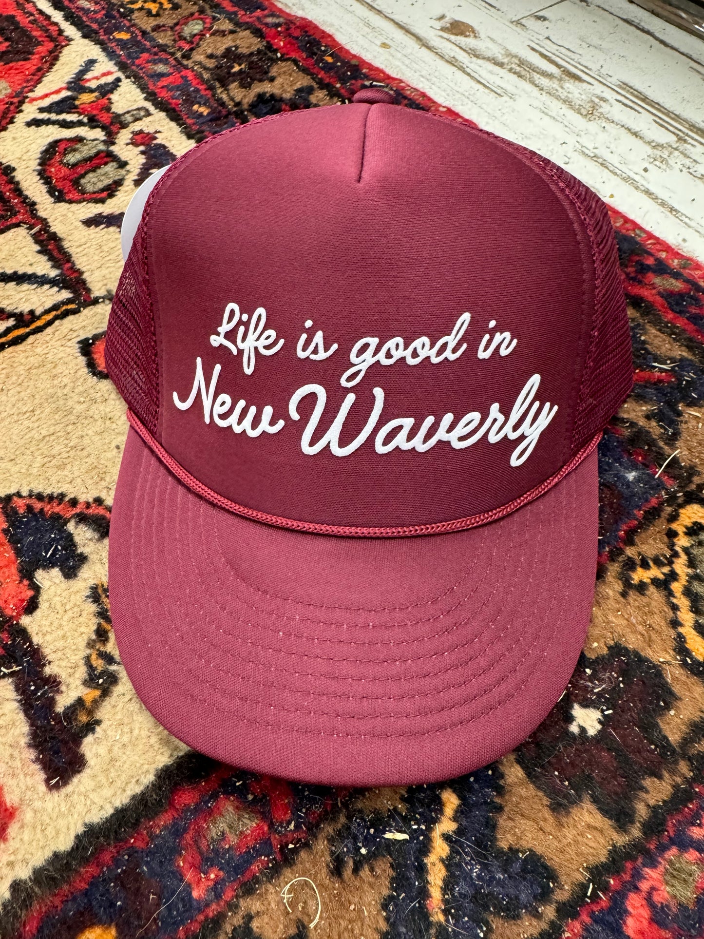 Life is Good in New Waverly Cursive Foam Snapback Hat