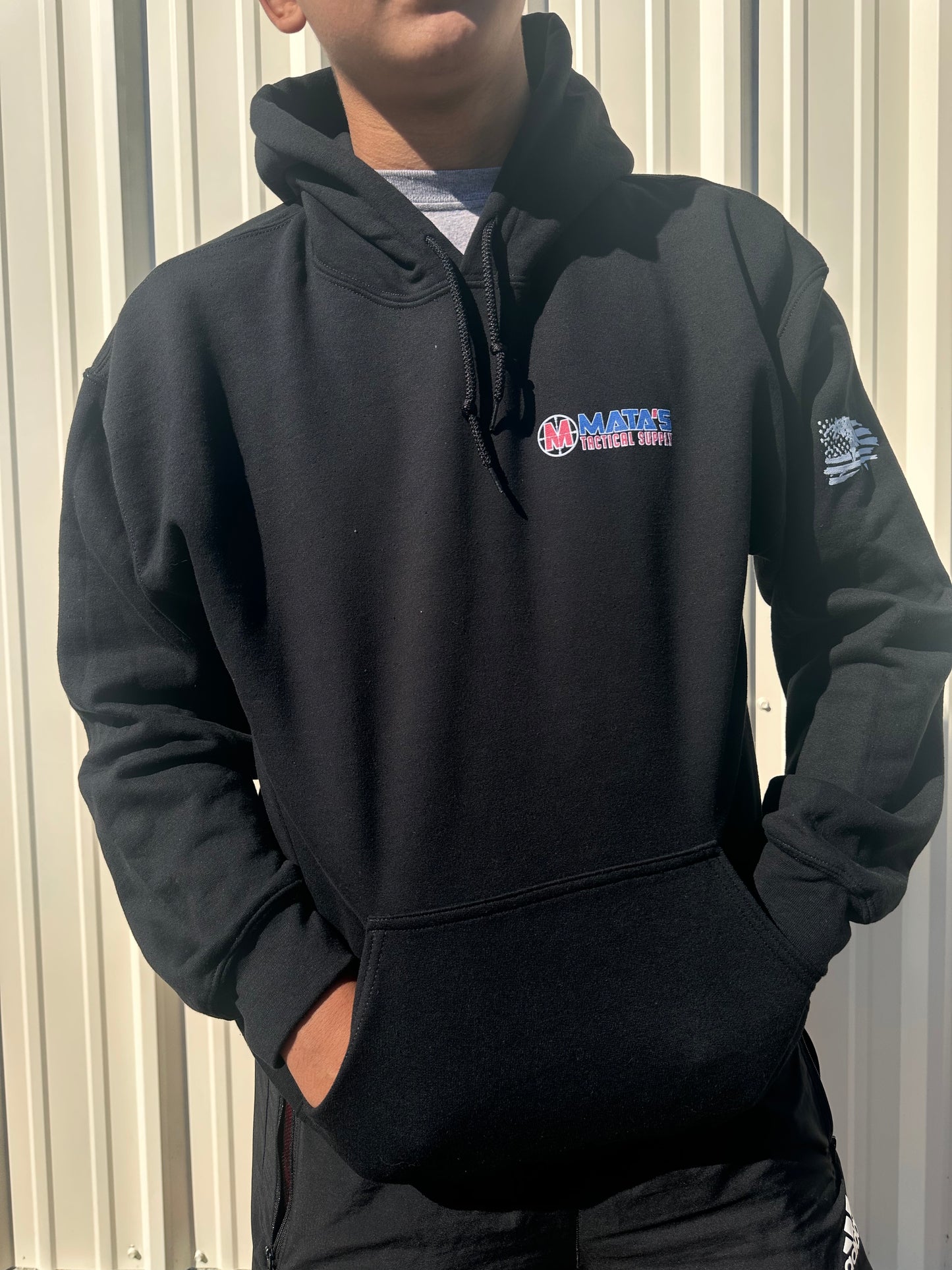 Mata's Tactical Supply Hoodie with Red/White/Blue Logo