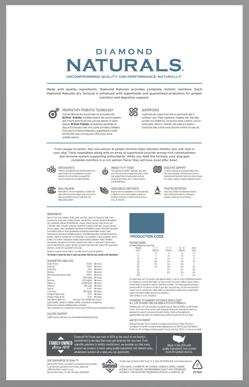 DIAMOND NATURALS SKIN AND COAT-SALMON FLAVORED 30lbs Dog Foody