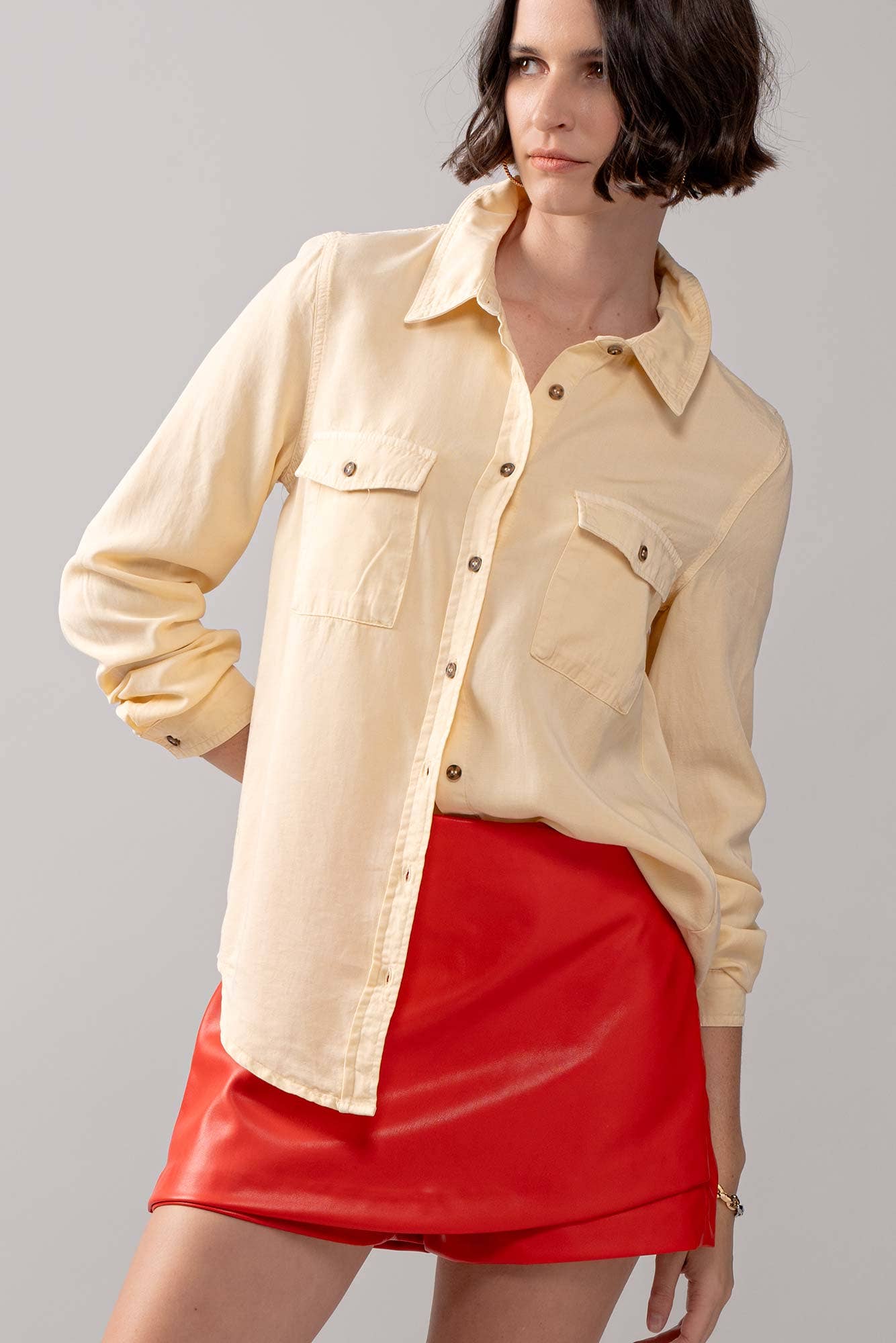 Classic Tencel Utility Casual Button Down Chambray Shirt