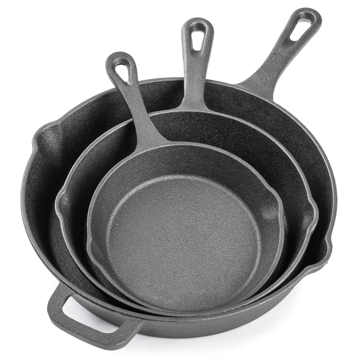 3 Piece Pre Seasoned Cast Iron Frying Pan Set- 6, 8, 10 Inch