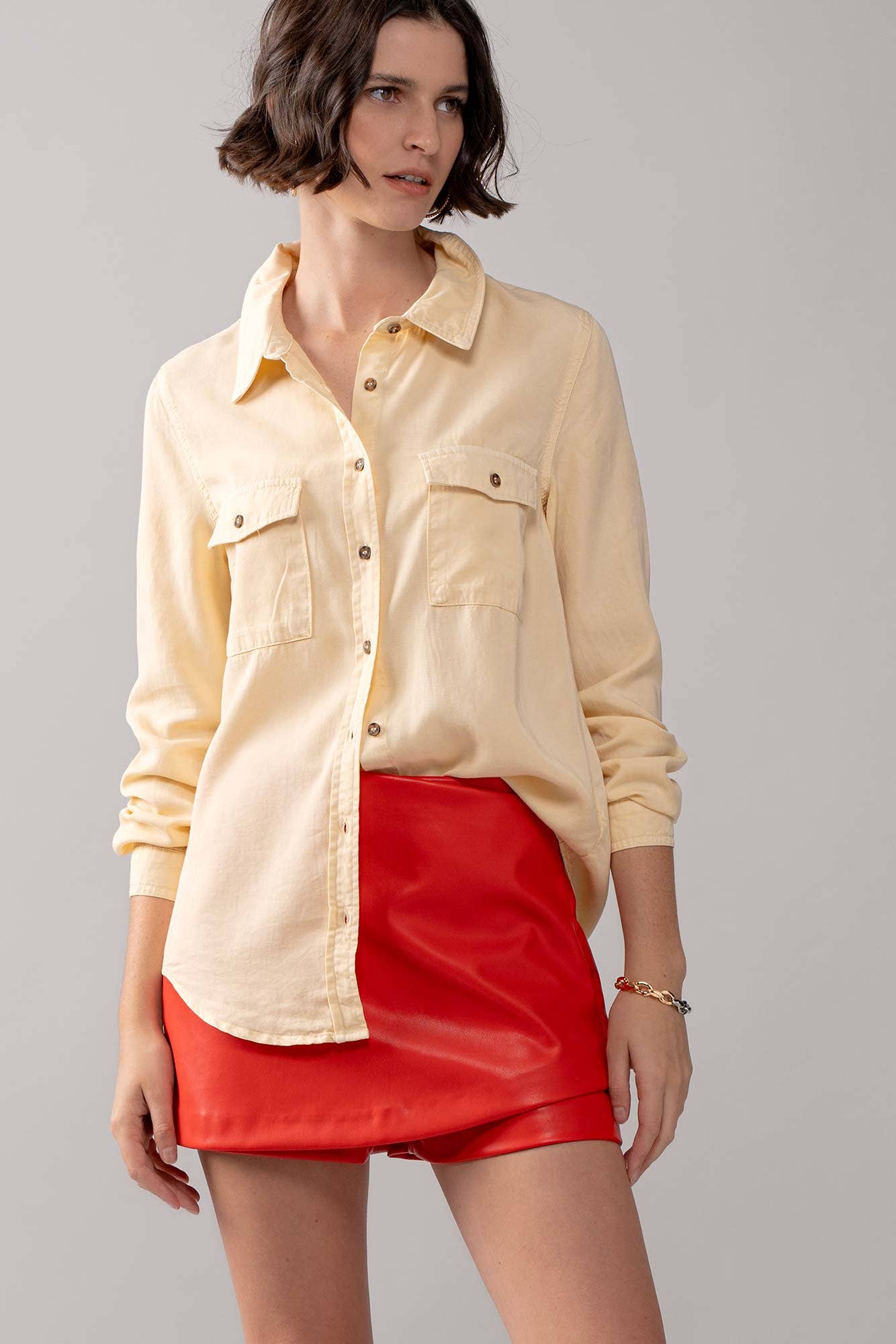 Classic Tencel Utility Casual Button Down Chambray Shirt