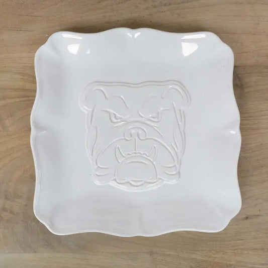 Bulldog Embossed Square Platter White 11.5x11.5