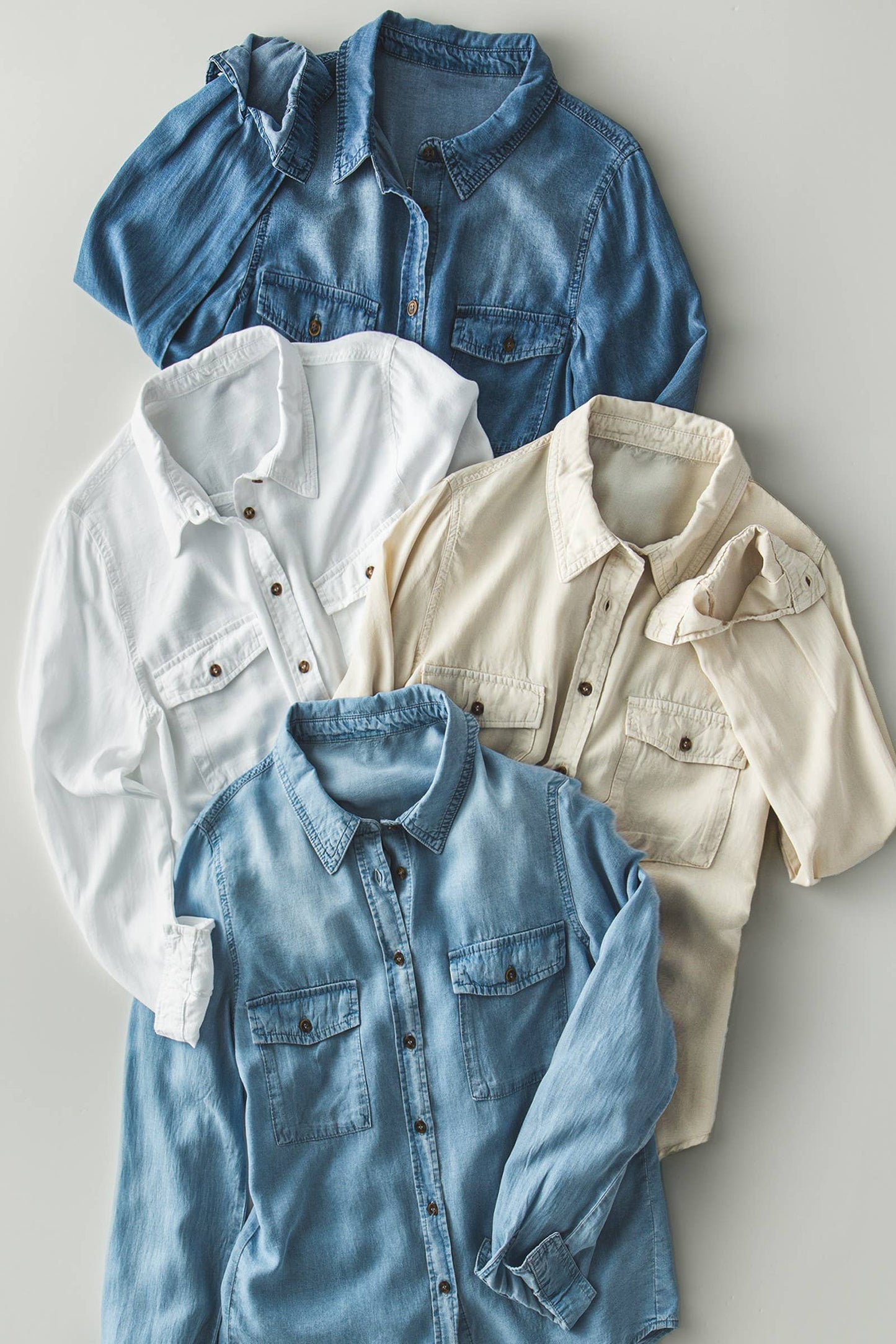 Classic Tencel Utility Casual Button Down Chambray Shirt