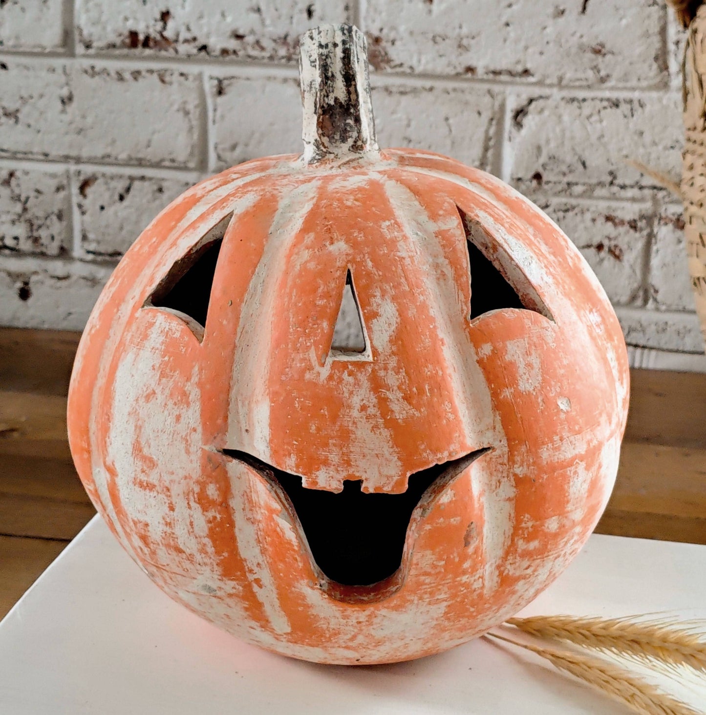 Clay Decorative Pumpkin with Face Large