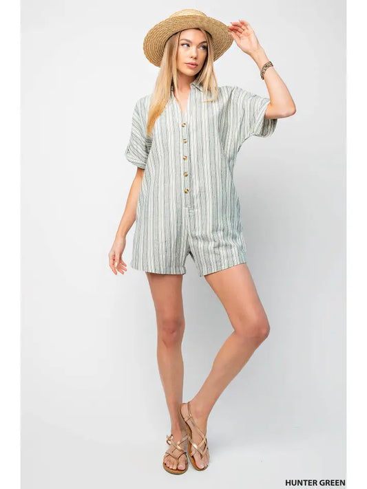 Collared Romper with Side Pockets