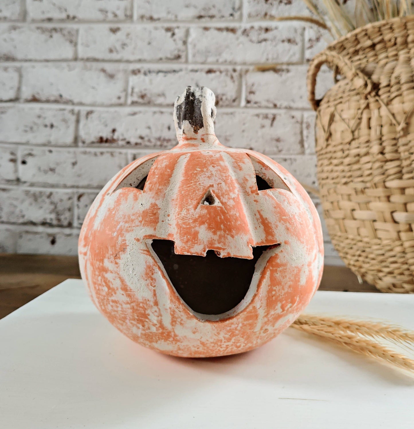 Clay Decorative Pumpkin with Face Small