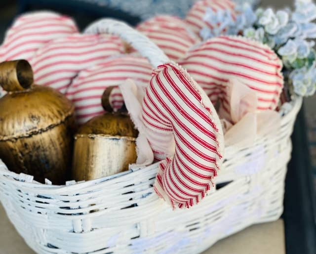 Fabric Candy Canes in red and white ticking and ribbon