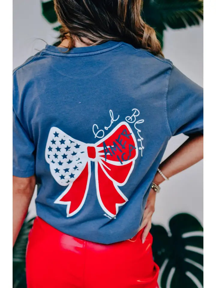 Southern Bliss Co God Bless America Bow Tee