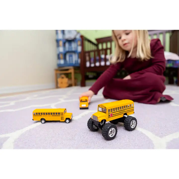 Monster School Bus, Pull Back Action, Die-Cast