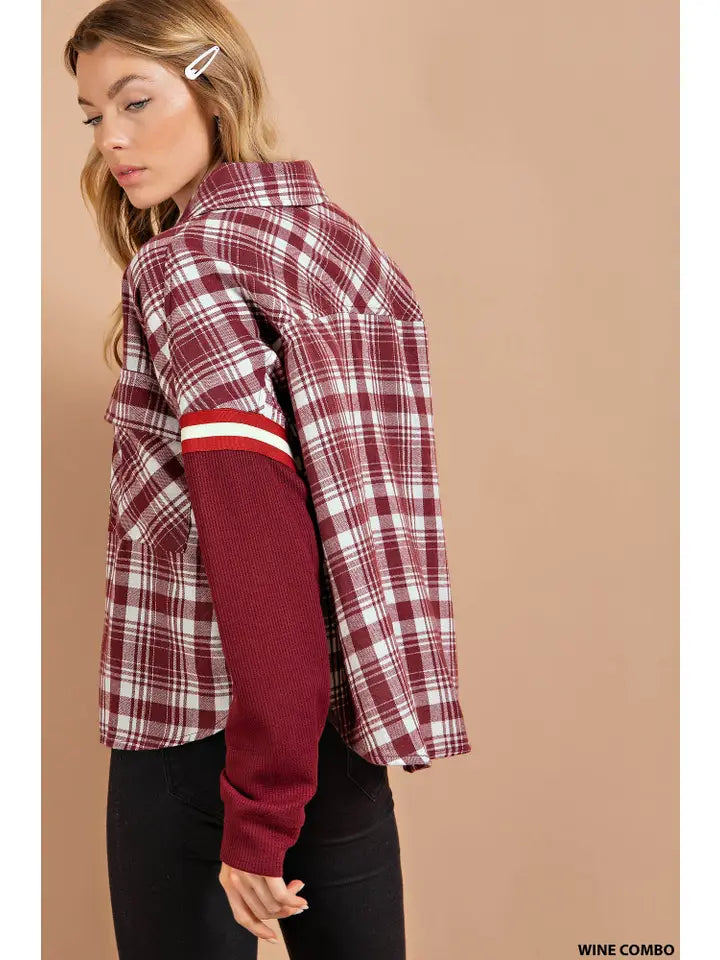 Sporty  Flannel Shirt Wine Combo