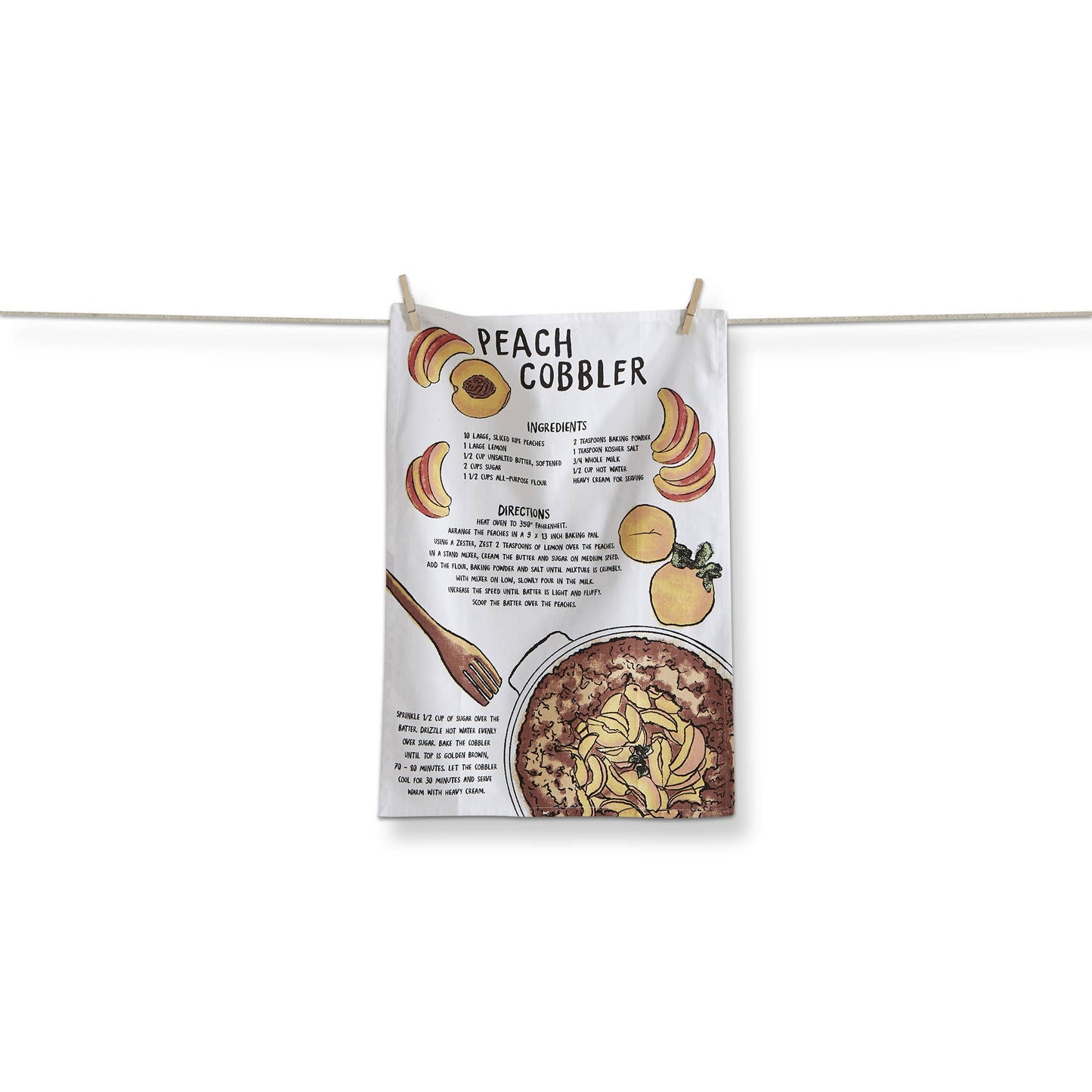 SALE Peach Cobbler Recipe Dishtowel - Orange Multi