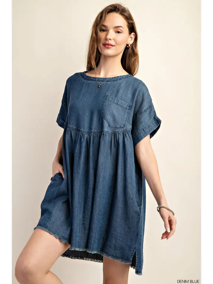 Short Sleeves Denim Shirt Dress