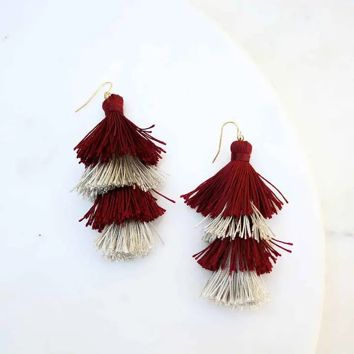 Spirit Tassel Earrings Maroon/Gray 3"