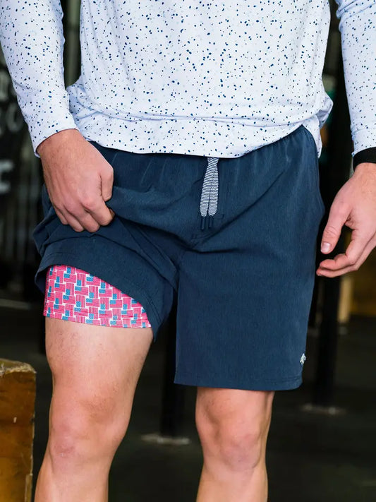 Athletic Short - Heather Navy - American Flag Liner