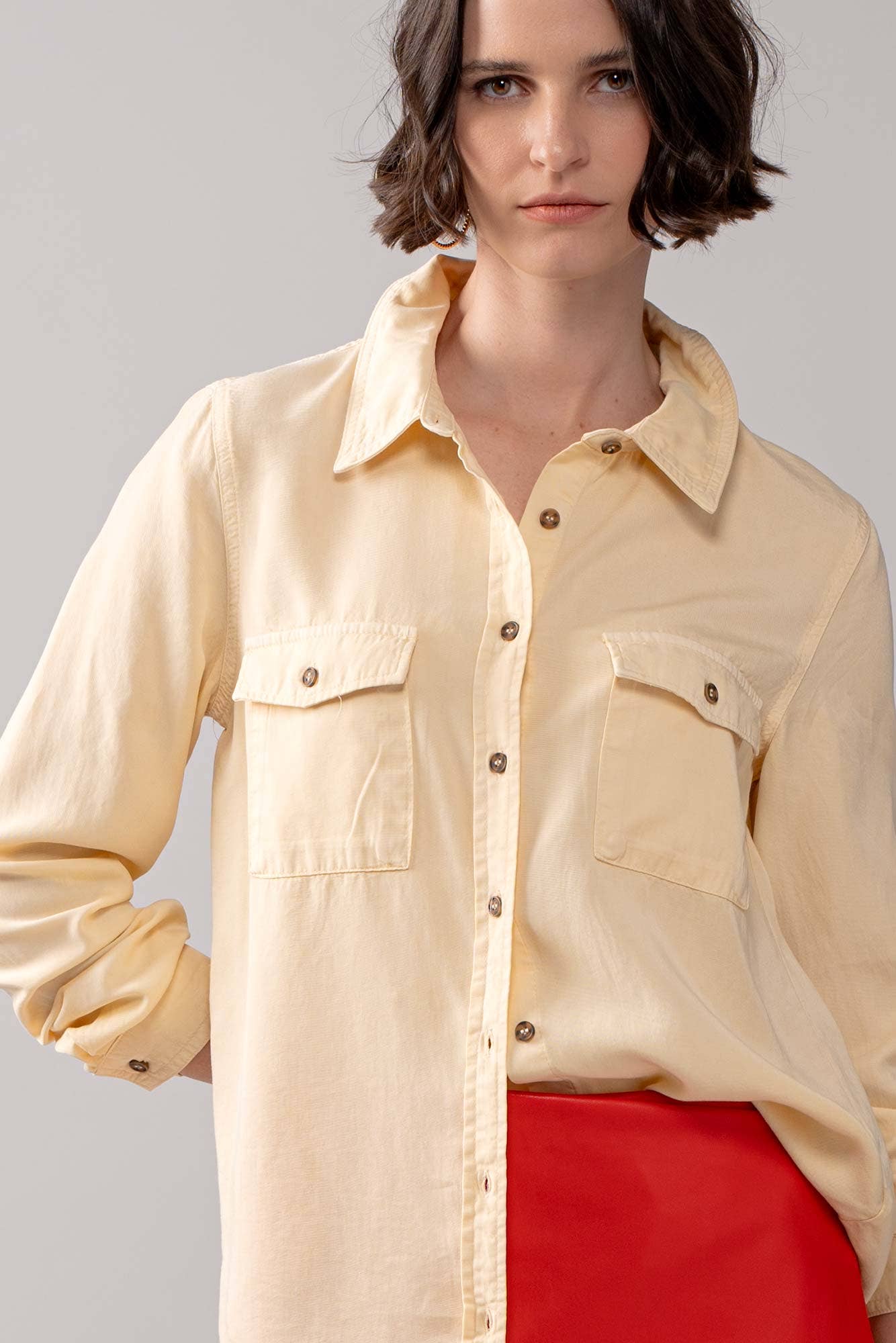 Classic Tencel Utility Casual Button Down Chambray Shirt