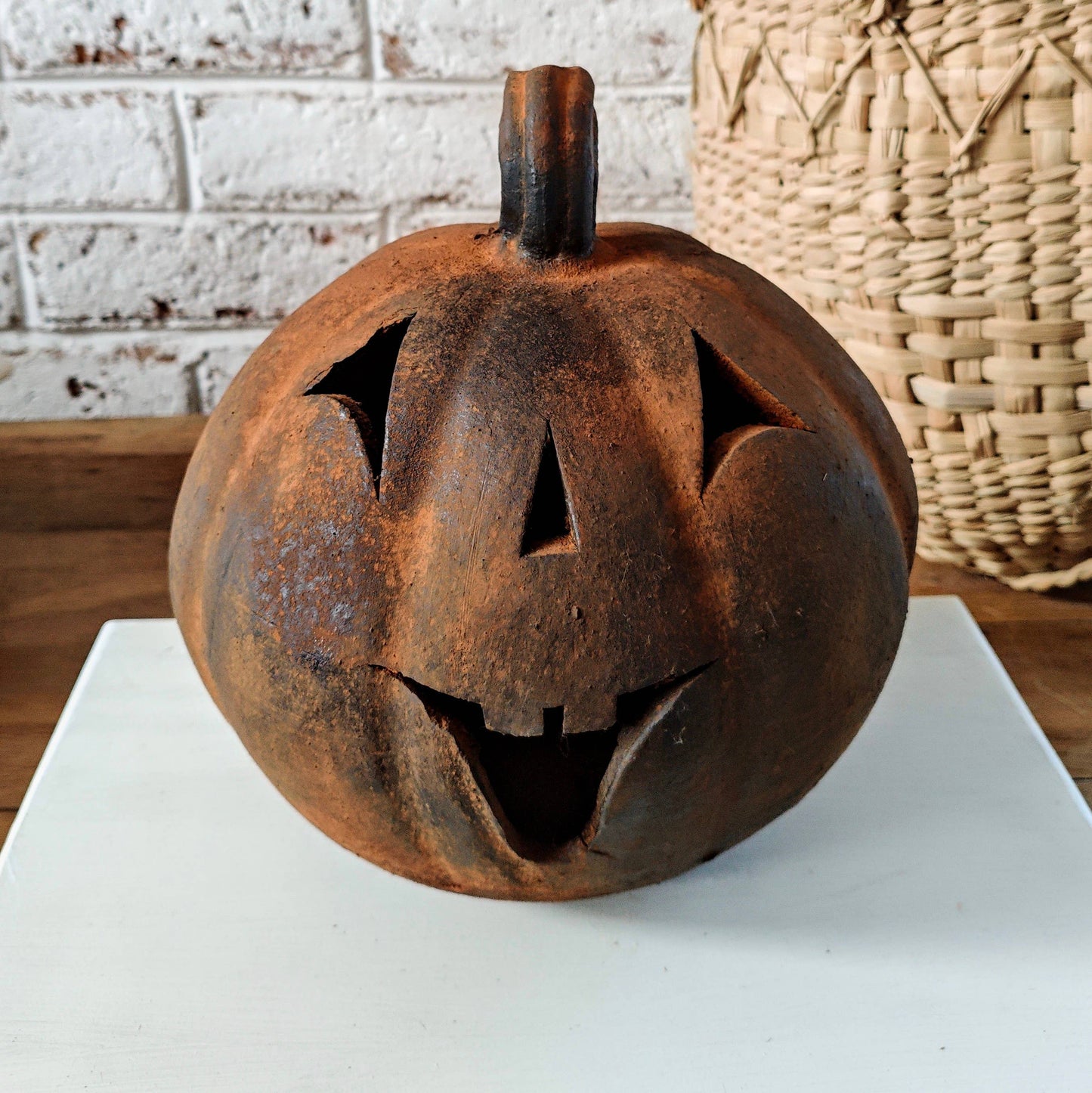Clay Decorative Pumpkin with Face Large