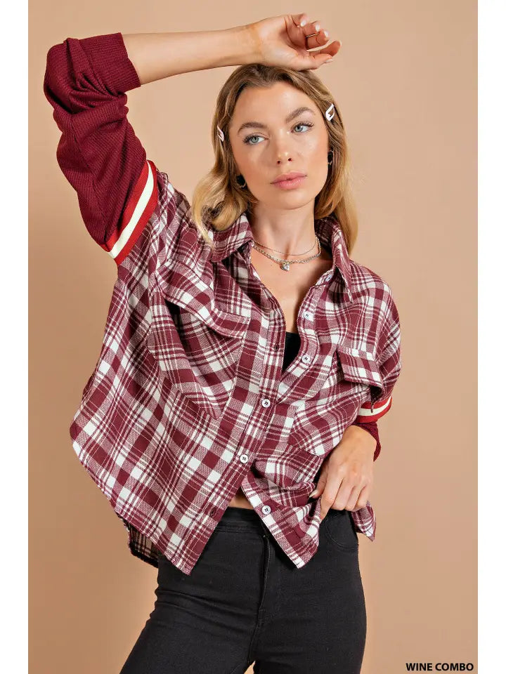 Sporty  Flannel Shirt Wine Combo