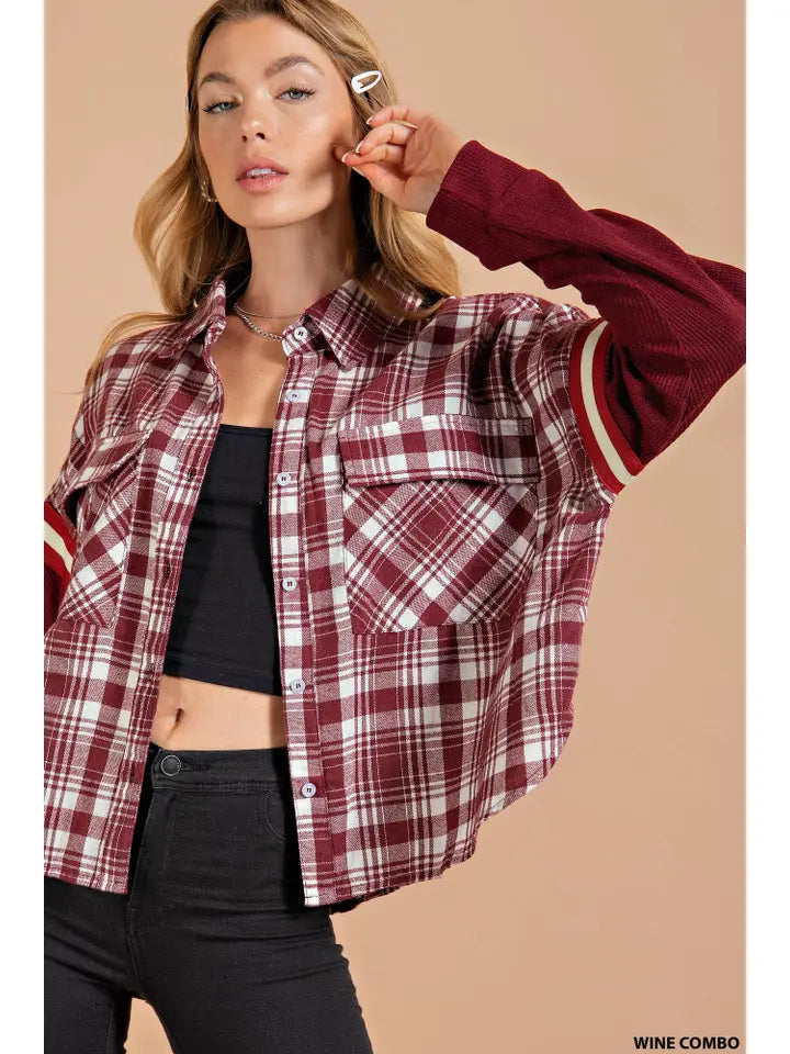 Sporty  Flannel Shirt Wine Combo