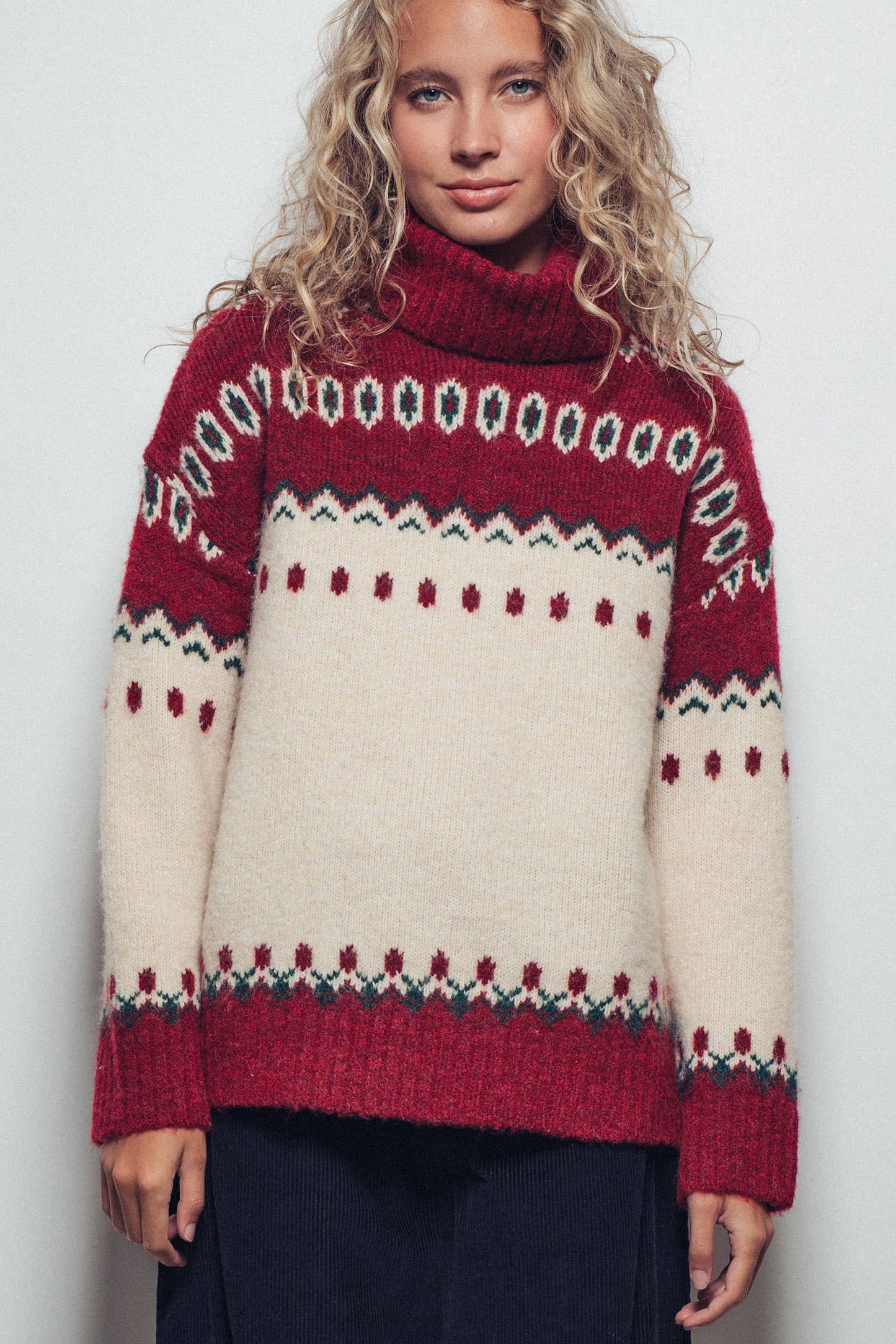 Fair Isle Turtleneck Holiday Knit Sweater