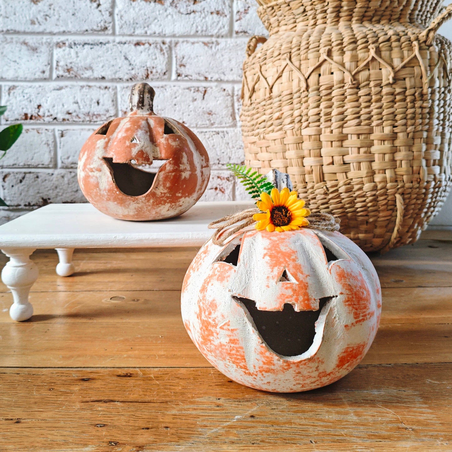 Clay Decorative Pumpkin with Face Small