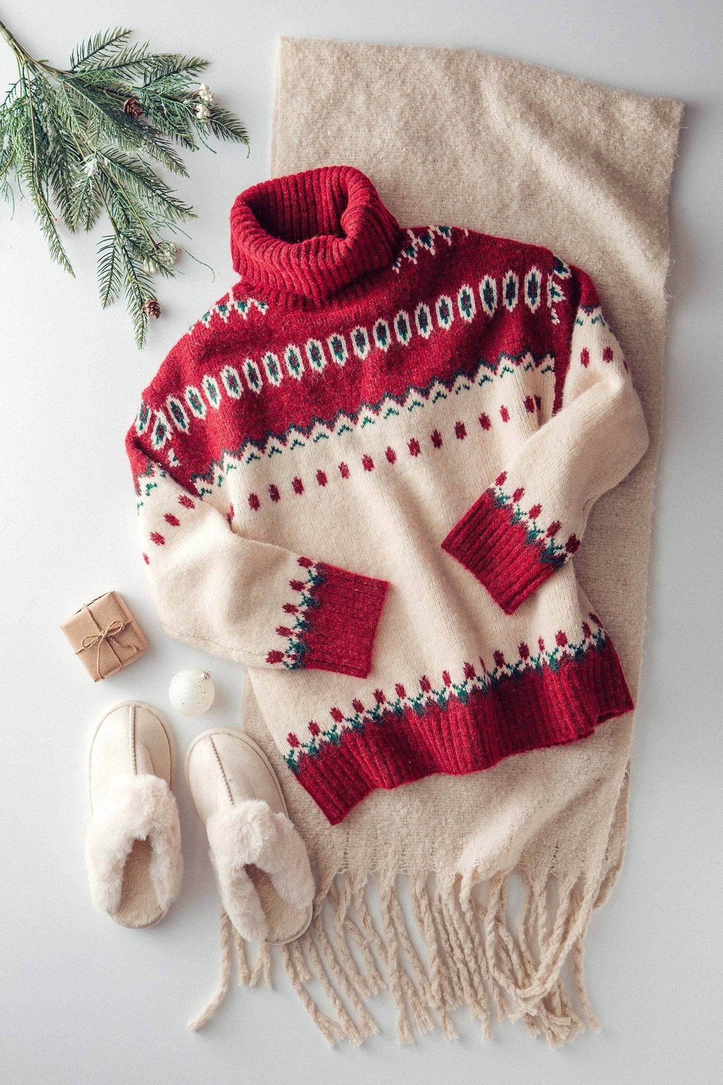 Fair Isle Turtleneck Holiday Knit Sweater