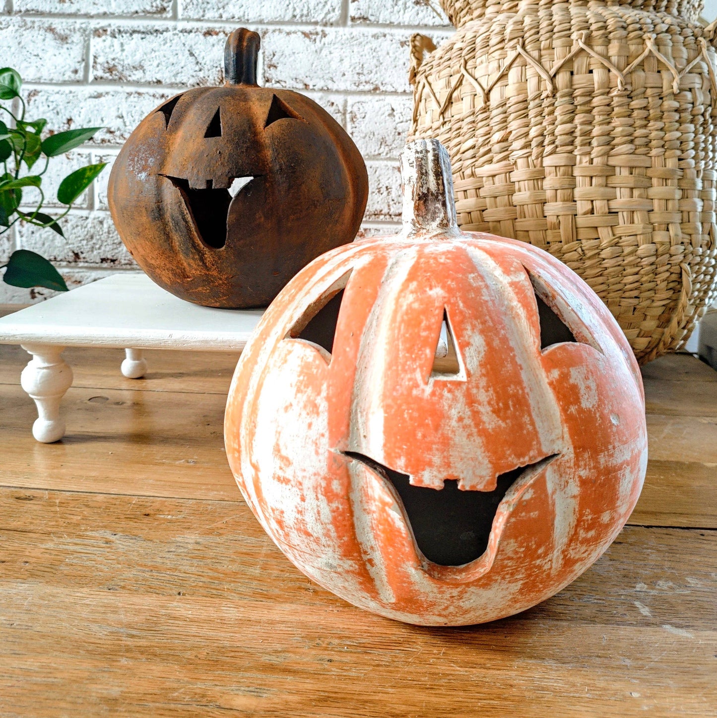 Clay Decorative Pumpkin with Face Large
