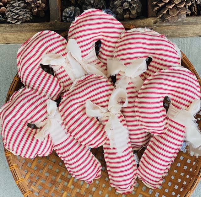 Fabric Candy Canes in red and white ticking and ribbon