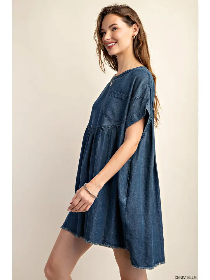 Short Sleeves Denim Shirt Dress