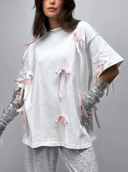 Oversize Bow Lace Up T-Shirt