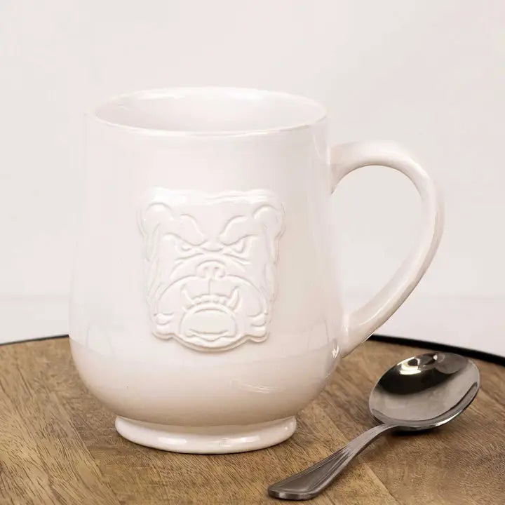 Bulldog Embossed Coffee Mug White 18oz