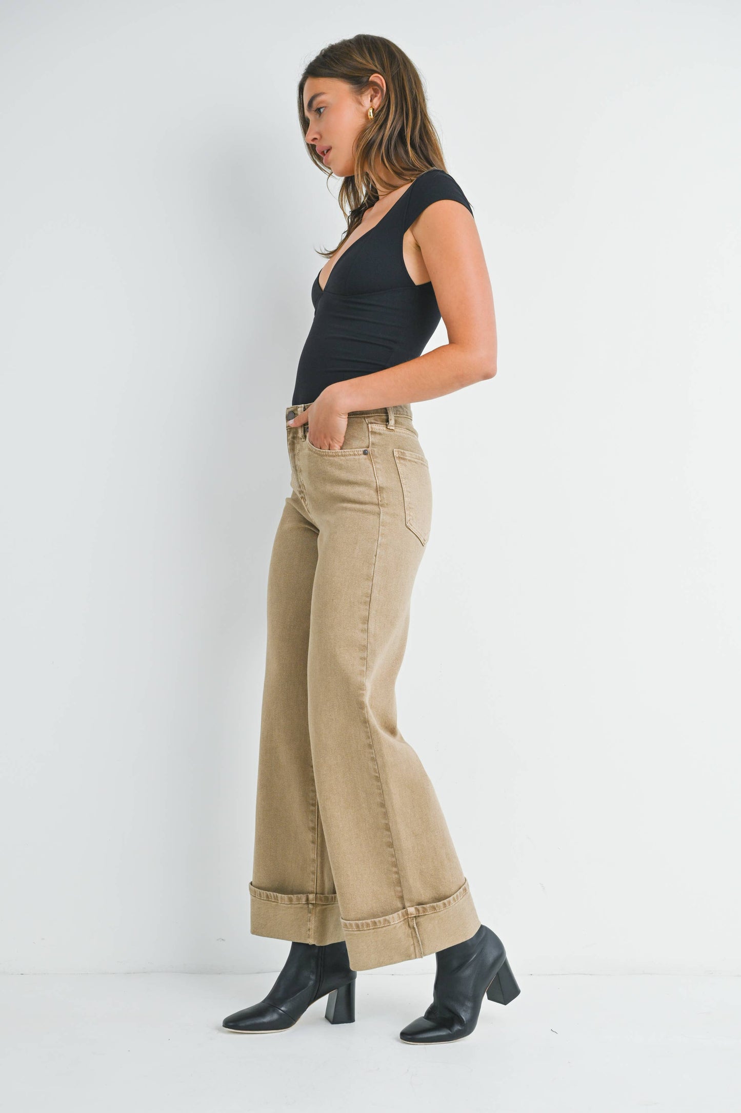 Khaki Cuffed Palazzo Pant