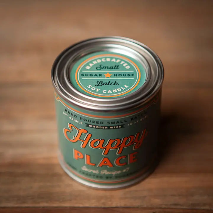 Sugarhouse Leather Happy Place Soy Candle with Wooden Wick