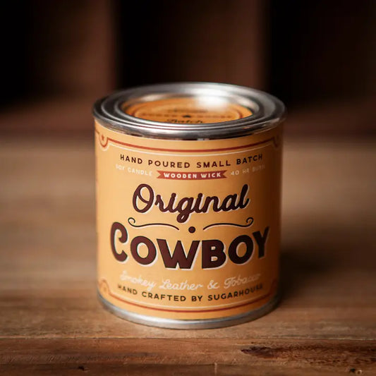 Sugarhouse Leather Original Cowboy Soy Candle with Wooden Wick