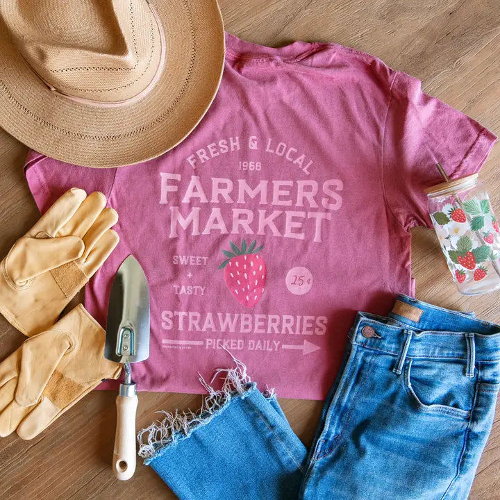 Strawberry Farmers Market Tee - Crimson