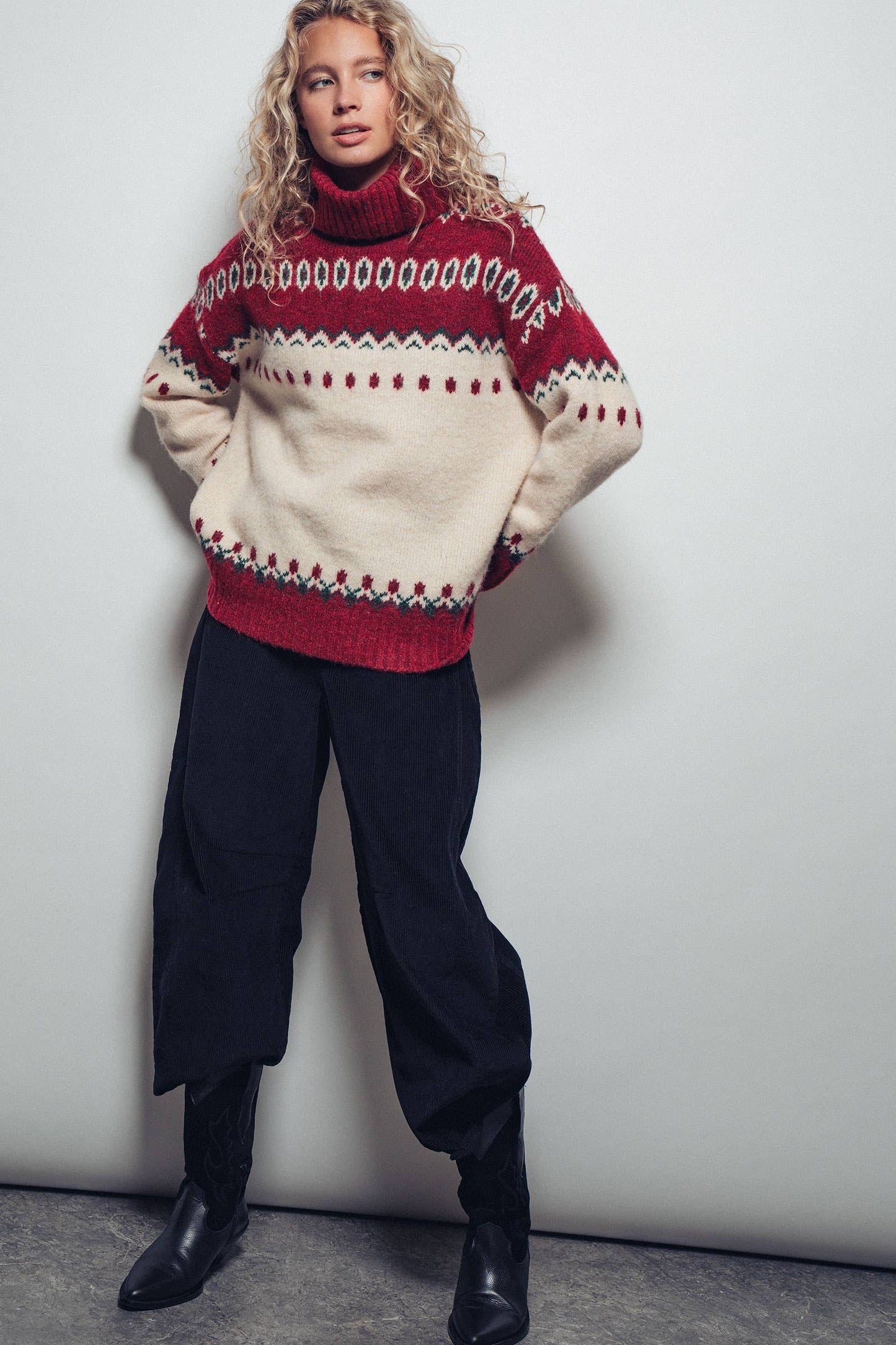Fair Isle Turtleneck Holiday Knit Sweater