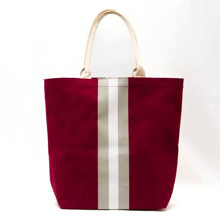 Campus Stripe Tote Maroon/White/Gray 20x17x6.5