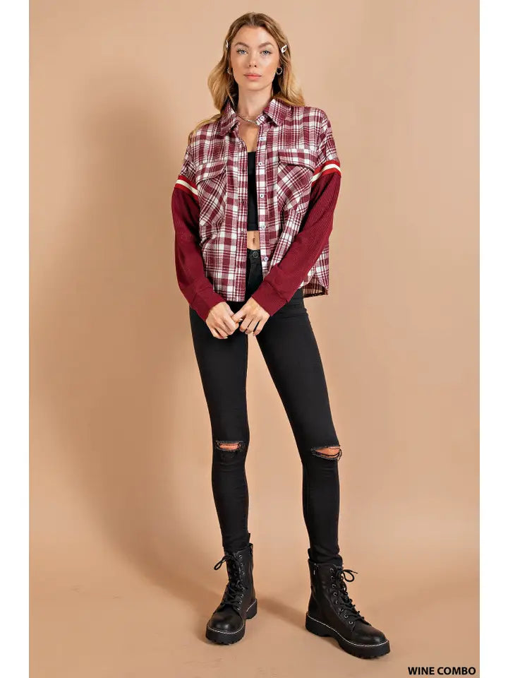 Sporty  Flannel Shirt Wine Combo