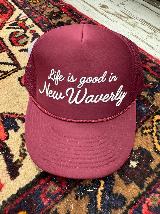 Life is Good in New Waverly Cursive Foam Snapback Hat