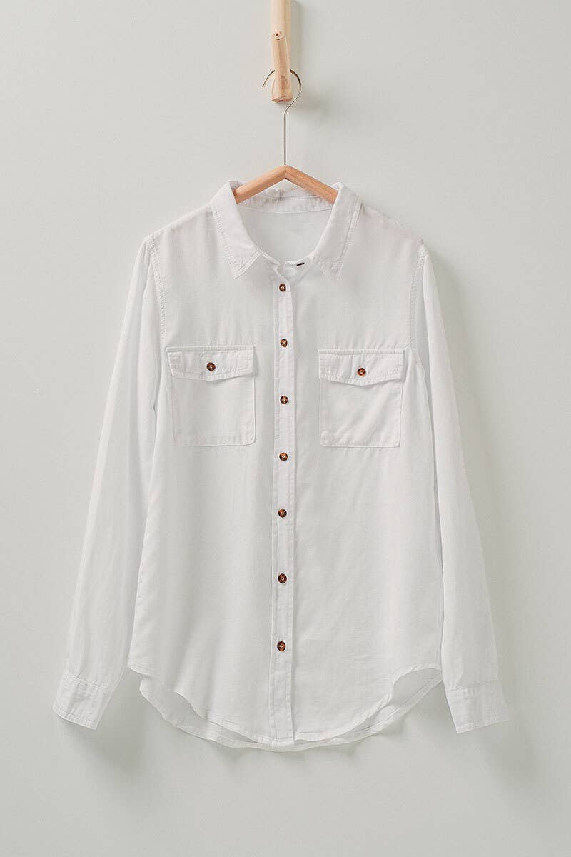 Classic Tencel Utility Casual Button Down Chambray Shirt