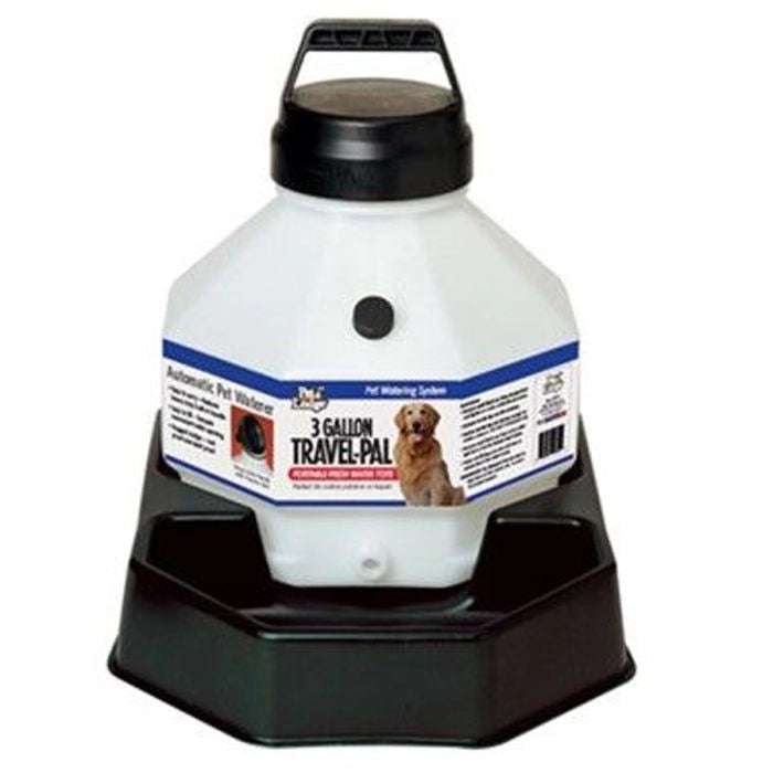 Waterer Little Giant Travel Pal [3 Gallon]

Travel Pal is the dog watering system that is rugged enough for outdoor use or travel, but attractive enough for indoor use. The transparent polyethylene jug allows you to monitor the water level.