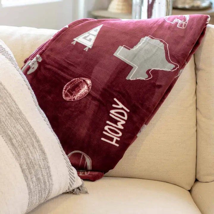 Howdy Pride Throw Maroon/Gray/White 50x60